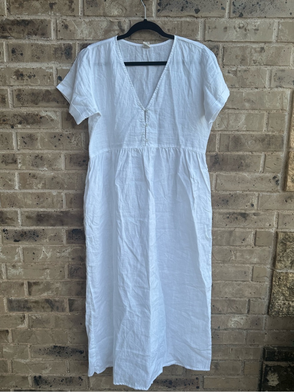 ROVE White Linen Dress with V-Neck Size Large